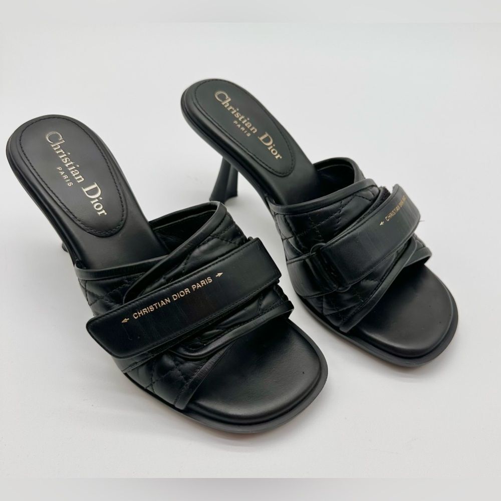 CHRISTIAN DIOR Quilted Dio(r)evolution 80mm Slide Sandals 37 Black Leather EU37